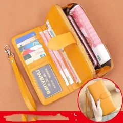 New Vintage Oil Wax Cowhide Long Women's Wallet - Yellow - View 1