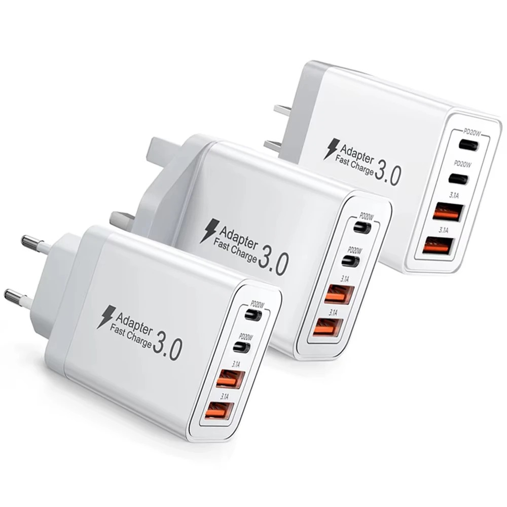 Smart USB Charger Plug PD 3.0 Type C 55W Fast Charger EU UK AU US Wall Charger Block 4 -Ports For Phone Tablet Camera — 1