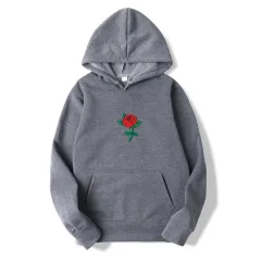 Rose Print Men's And Women's Fashion Hooded Sweatshirt - Dark Grey - View 1