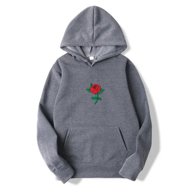 Rose Print Men's And Women's Fashion Hooded Sweatshirt Dark Grey - Shop at LoveMi