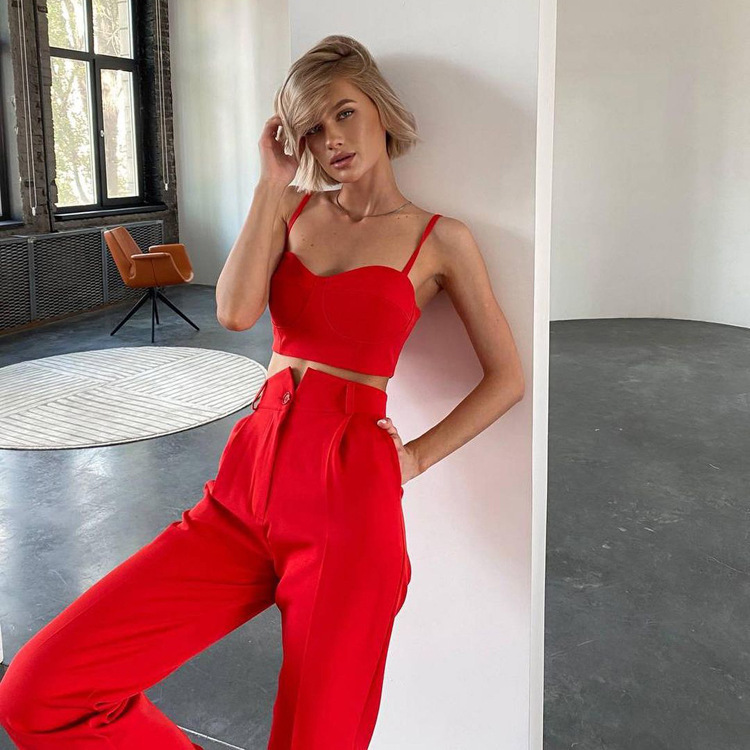 Suspended Vest Suit With High Waist And Slim Fit