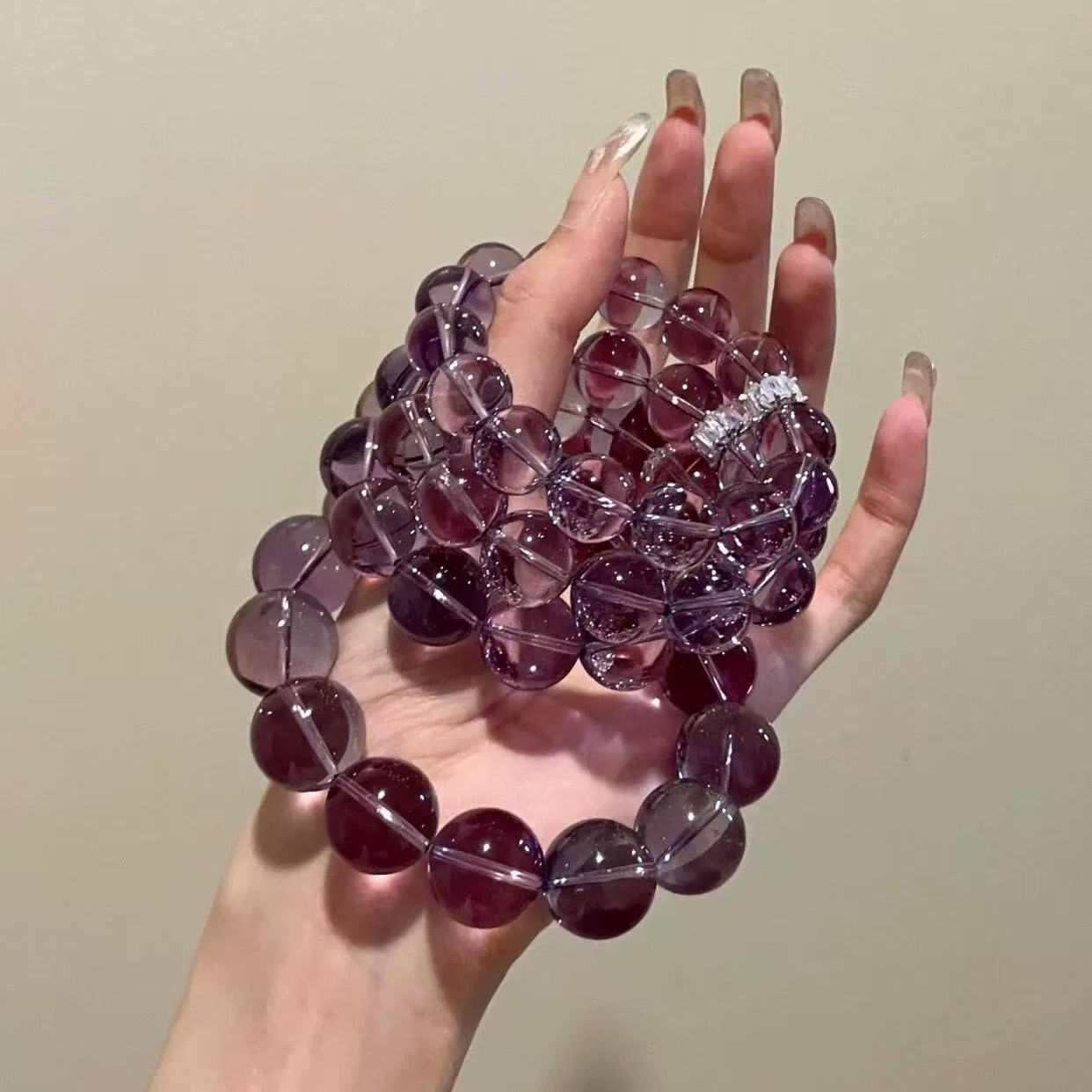 Natural Amethyst Bracelet Multi Layer Round Beaded Chain Energy Jewelry For Women
