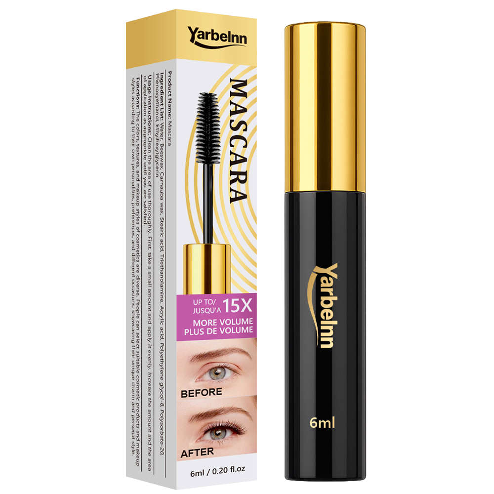 Yarbelnn Lengthening Mascara, Long-Lasting Curling Mascara Primer, Waterproof Sweatproof Smudge-Proof Eyelash Makeup, Dense Slender Natural Eye Cosmet