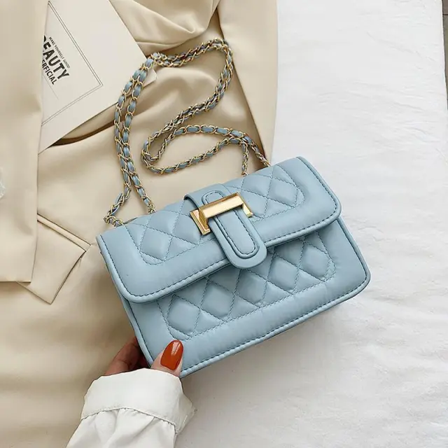 Fashion Chain Crossbody Casual Texture Handbag Shoulder Bag Blue - Shop at LoveMi