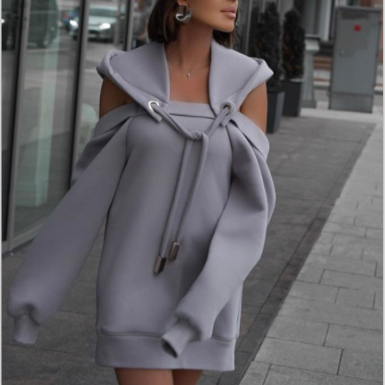 Title 5, Solid color stitching off-shoulder long-sleeved...