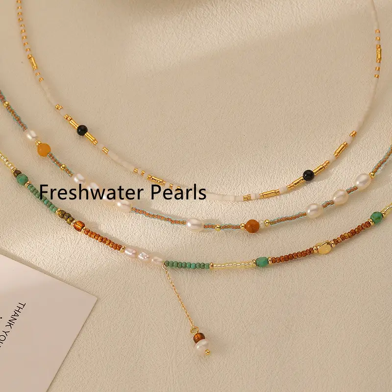Women's Fashionable All-match Small Rice-shaped Beads Colorful Beaded Necklace