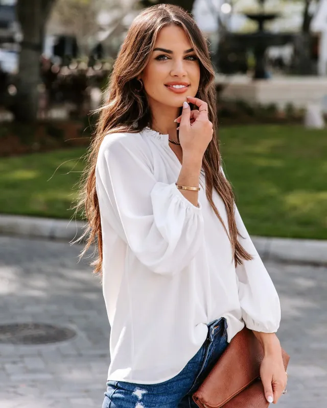 Women's Cool Long sleeved Shirt Solid Color Comfortable Casual V neck Loose Top White - Shop at LoveMi