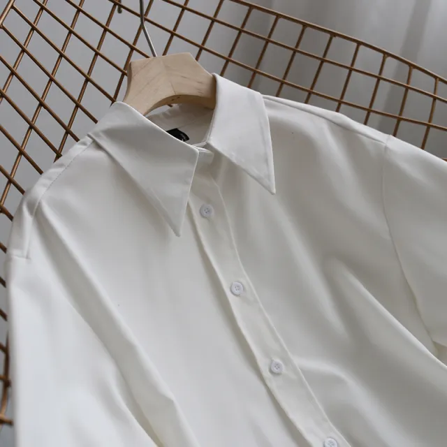 Casual Solid Color Women's Simple Loose Long sleeved Shirt White - Shop at LoveMi
