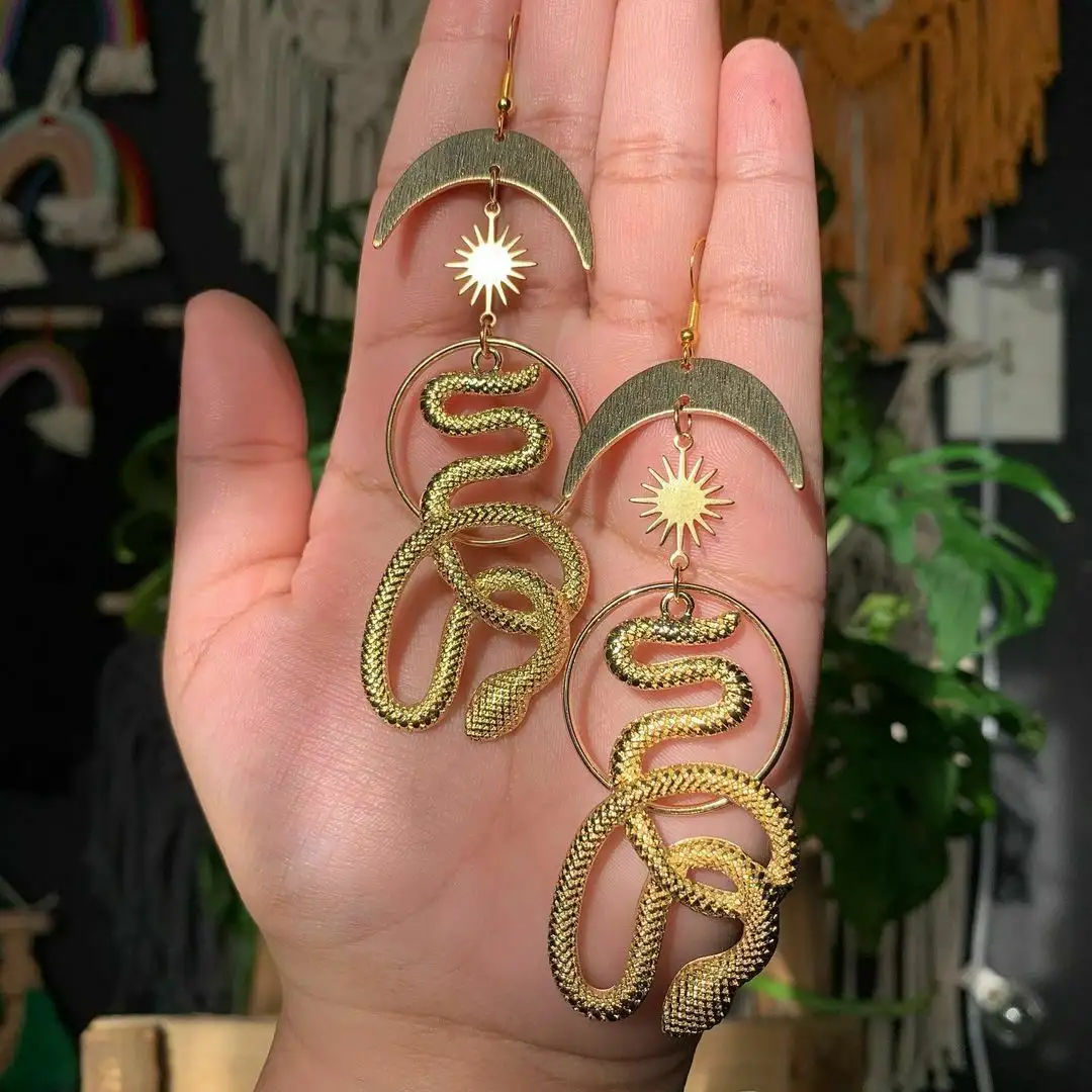 Snake Moon Earrings Handmade Creative