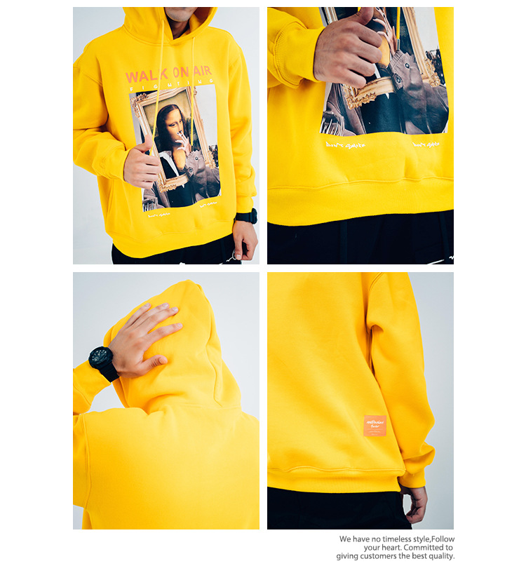 Title 3, Spoof Mona Lisa Printed Hooded Plus Velvet Swea...