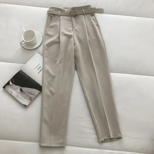 Casual Solid Color Harem Pants Women With Belt Apricot - Shop at LoveMi
