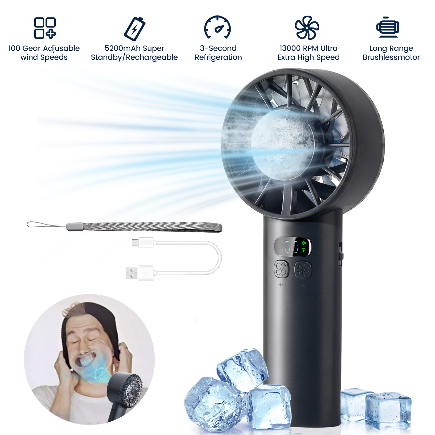 Handheld Portable Fan Adjustable Turbo Mini Fans, 5000mAh Battery — image 12