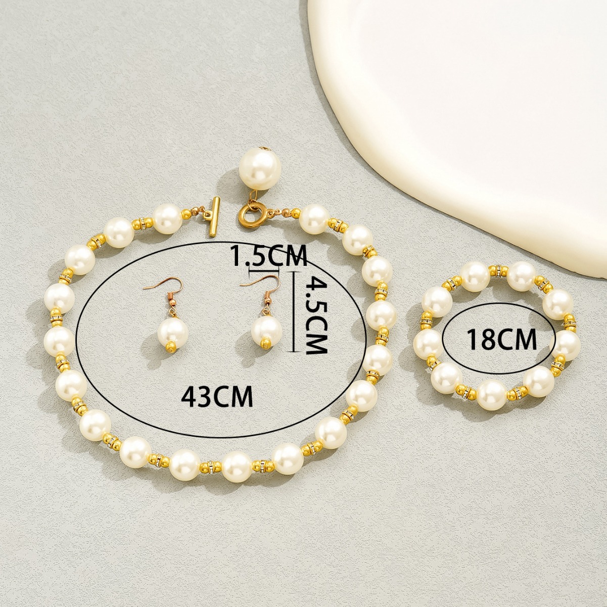Cross-Border European American Jewelry Set For Women, Pearl Shell Inlaid Earrings Necklace Bracelet, Light Luxury Elegant Versatile Clavicle Jewelry