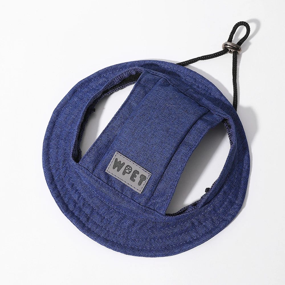 Pet Hat With Ear Holes For Medium Small Dogs Adjustable Summer Pets Dog Outdoor Sun Cap Cat Puppy Denim Color Canvas Visor Caps Dark Blue - Shop at LoveMi