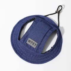 Pet Hat With Ear Holes For Medium Small Dogs Adjustable Summer Pets Dog Outdoor Sun Cap Cat Puppy Denim Colour Canvas Visor Caps - Dark Blue - View 1