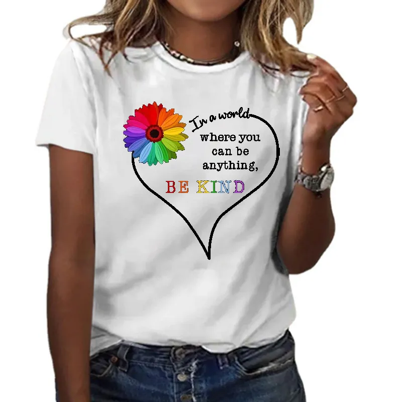 Love Letter Print Tops Women's Short Sleeve T-shirt Summer - White
