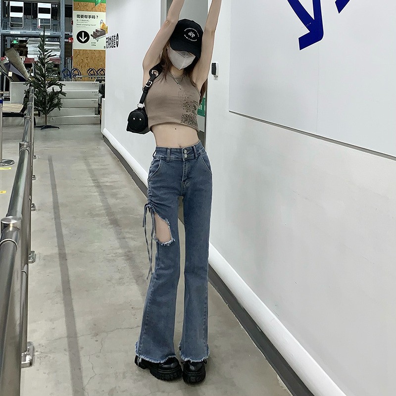 Rope-pumping Waist Slimming Design Sense Hot Girl Micro-flared Pants