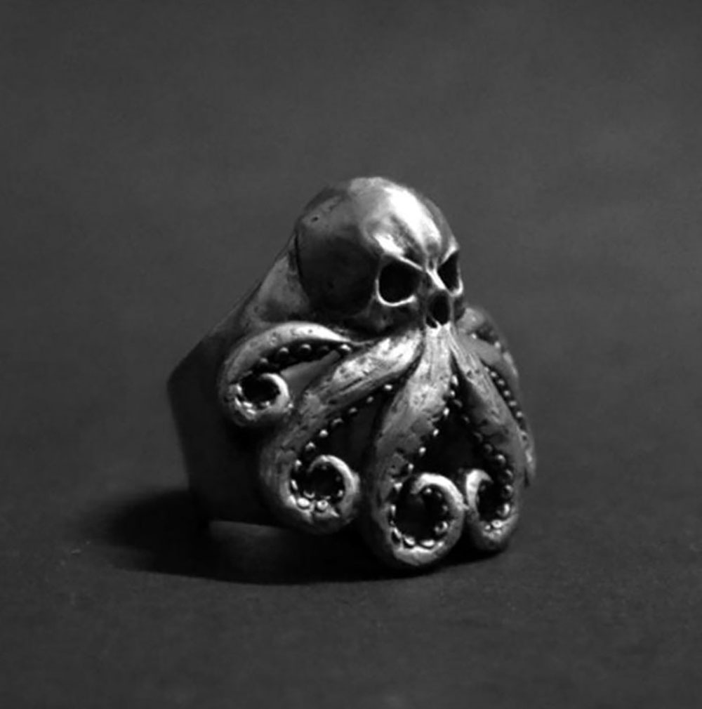 Hot Selling Men's Silver Punk Octopus Skull Ring