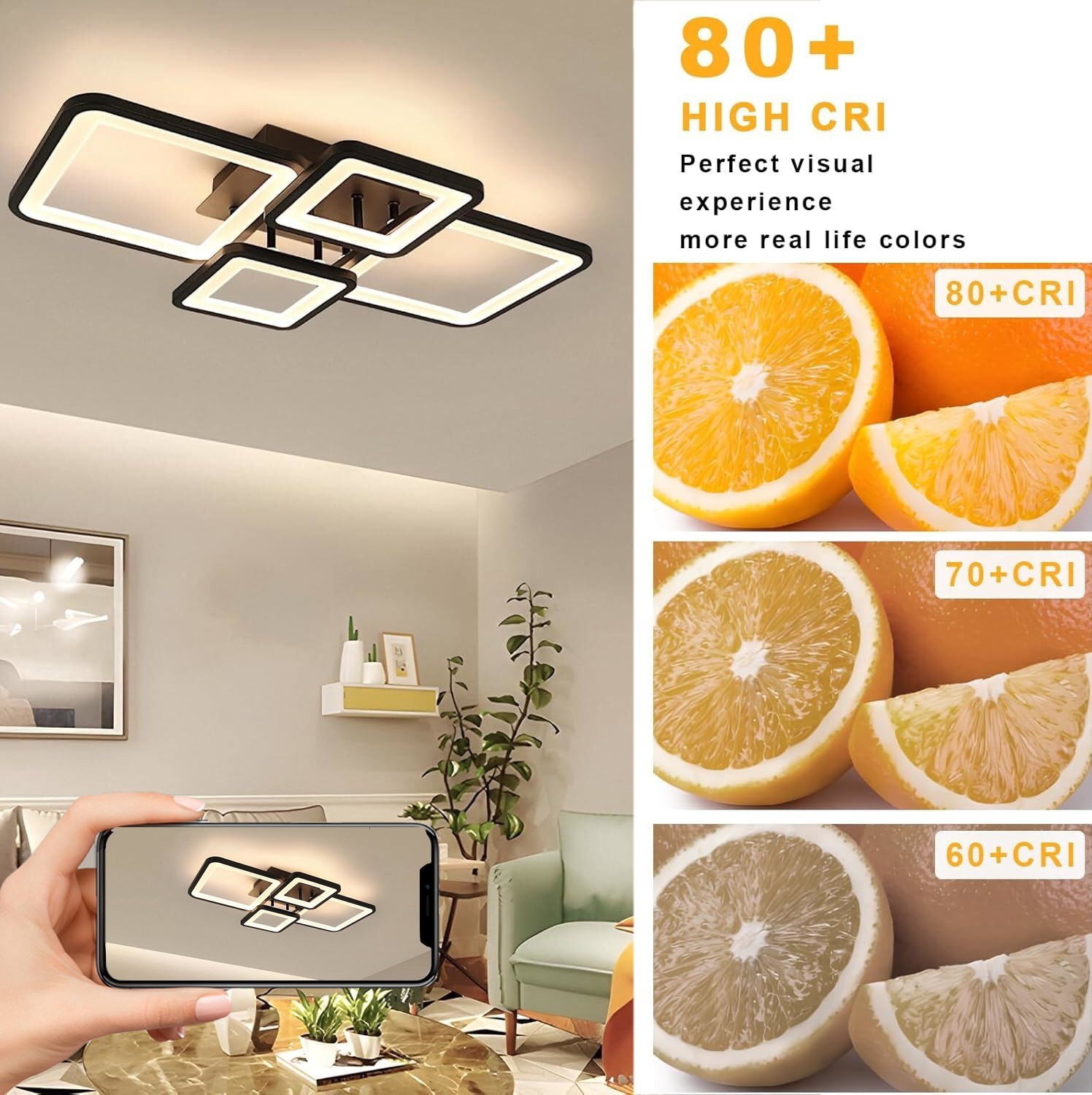 54W Modern LED Ceiling Light Dimmable Black Chandelier Living Room Romote — image 11