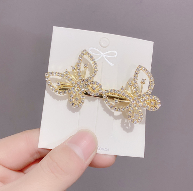 Bowknot Hairpin Bangs Headdress With Diamonds Gold - Shop at LoveMi
