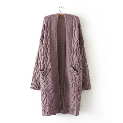 Loose And Simple V neck Knitted Twist All match Fashion Cardigan Mid length Sweater Coat Purple - Shop at LoveMi