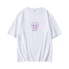 Ladies Short Sleeve Loose Cotton Printed Top - White - View 1