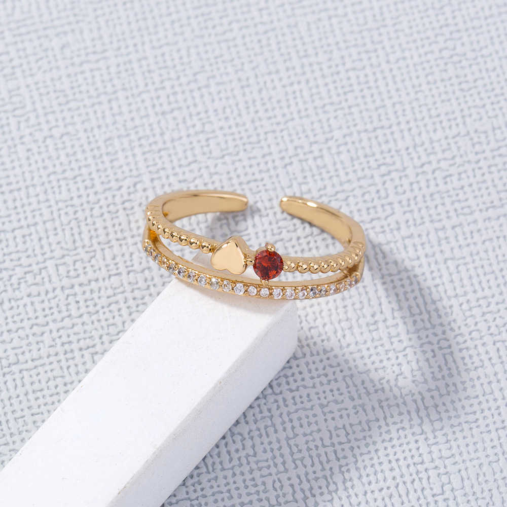 European and American ins wind copper inlaid zircon love ring red gemstone opening micro inlaid index finger ring female