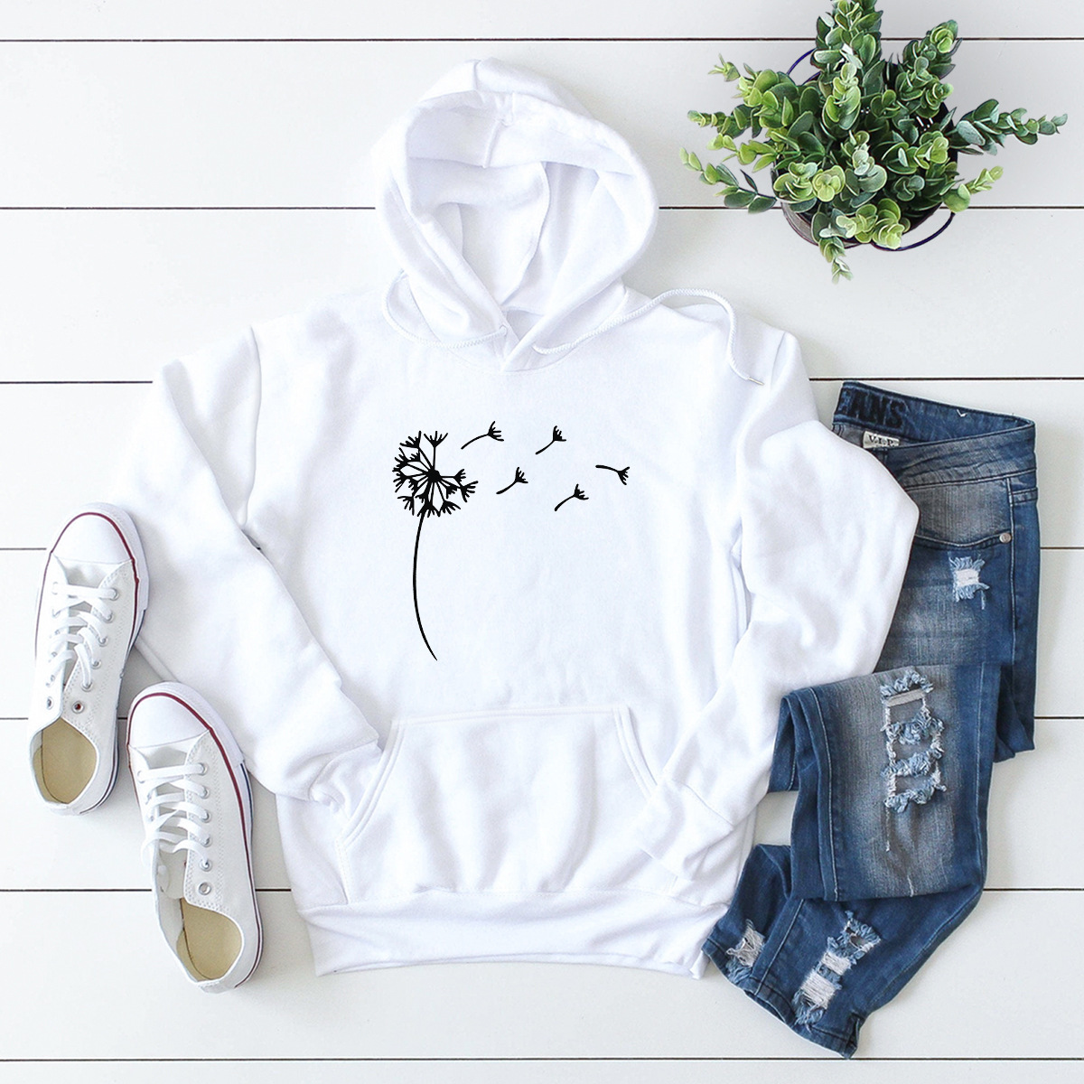 Fall Winter Women's Cute Dandelion Hooded Sweater