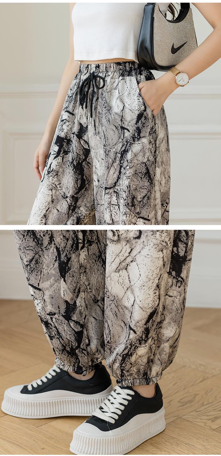 Fashion Ladies Ink Painting Tie Dye Casual Sports Pants