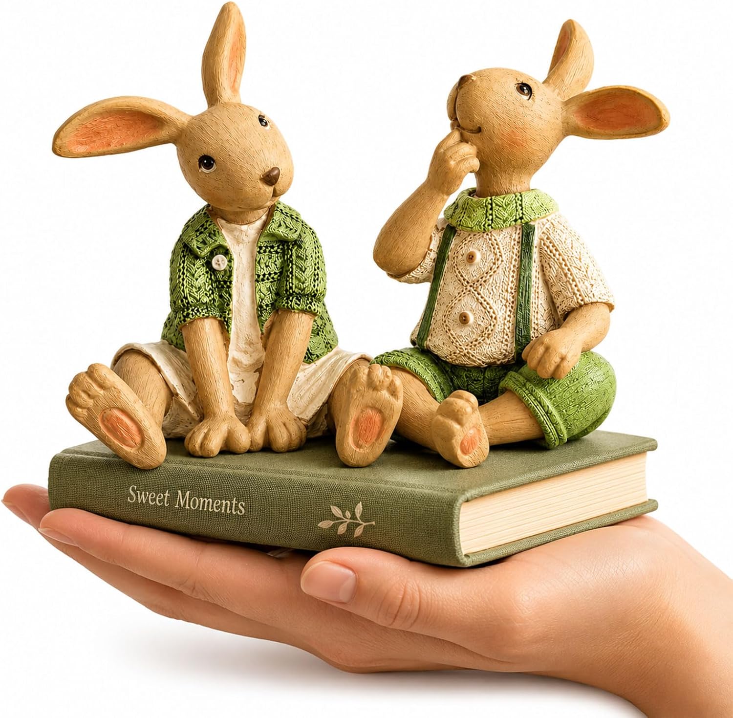 Rabbit Resin Statues 2 Units, Cute Sitting Bunny Figurines For Home Decor, Desk, Shelf, Tabletop And Office