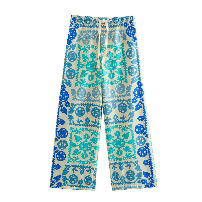 Women's Fashion Long Sleeve Printed Shirt And Trousers Set