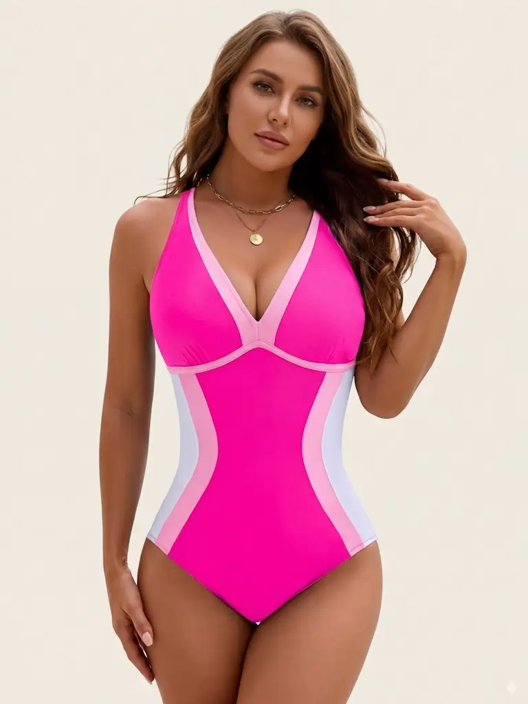 Color Block Tummy Control One-Piece Swimsuit