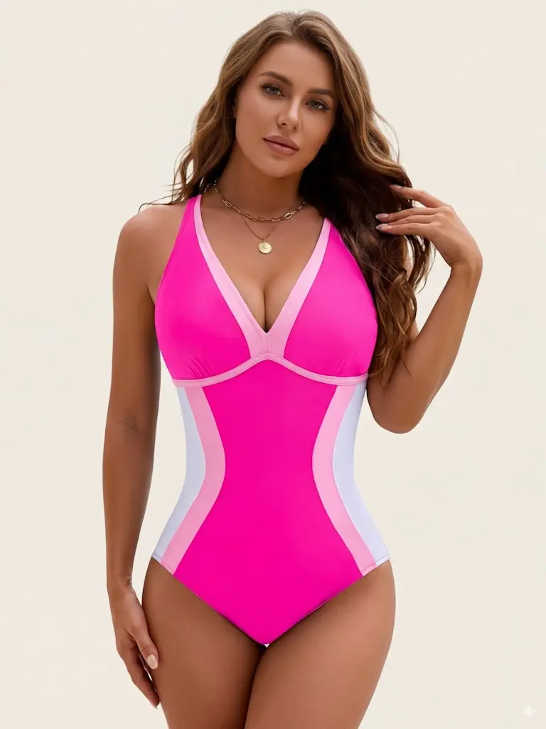 Color Block Tummy Control One-Piece Swimsuit