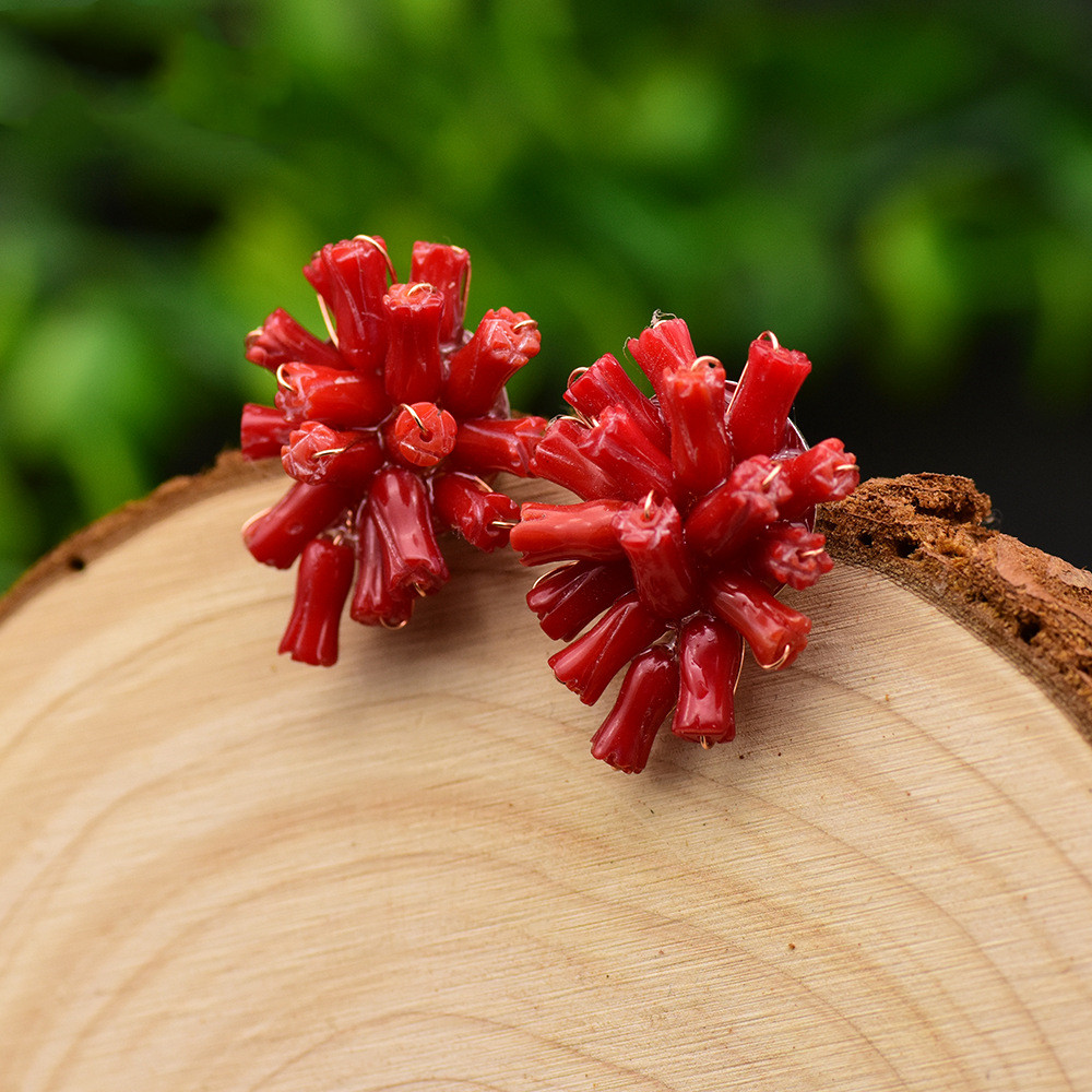 925 Silver Earrings Natural Sea Bamboo Coral Handmade Earrings