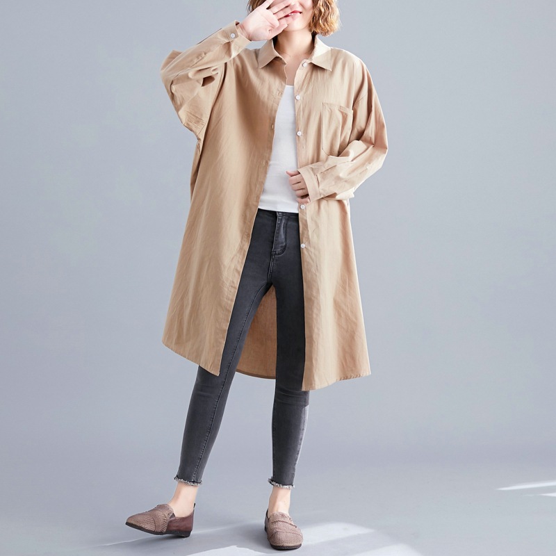 Loose Slim Simple Solid Color Mid-length Shirt