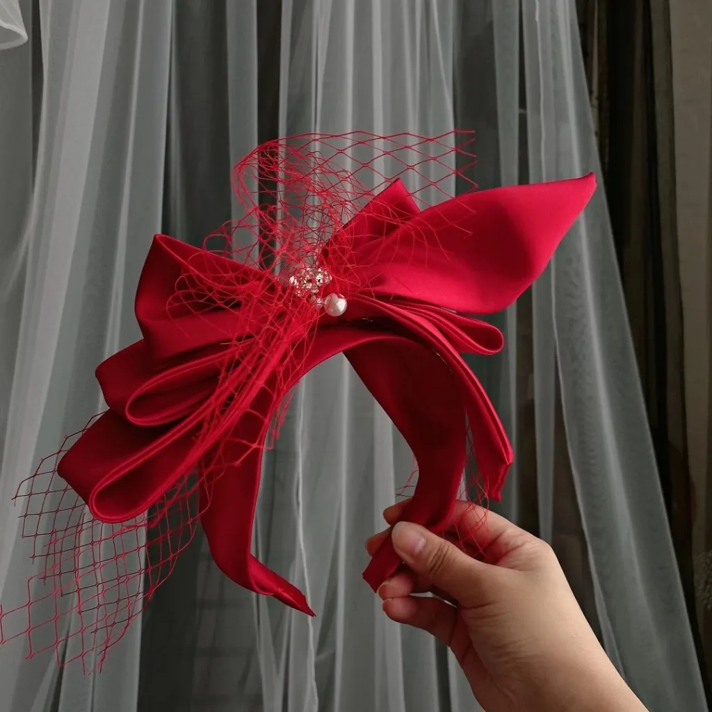 Women's Fashion Bridal Wedding Satin Headband - Red
