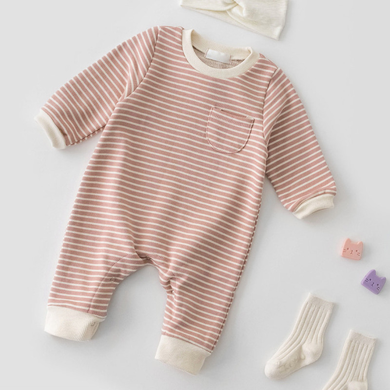 Male And Female Baby Striped Long-sleeved Jumpsuit