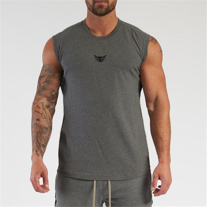 Grey MEN'S FITNESS VEST T-SHIRT