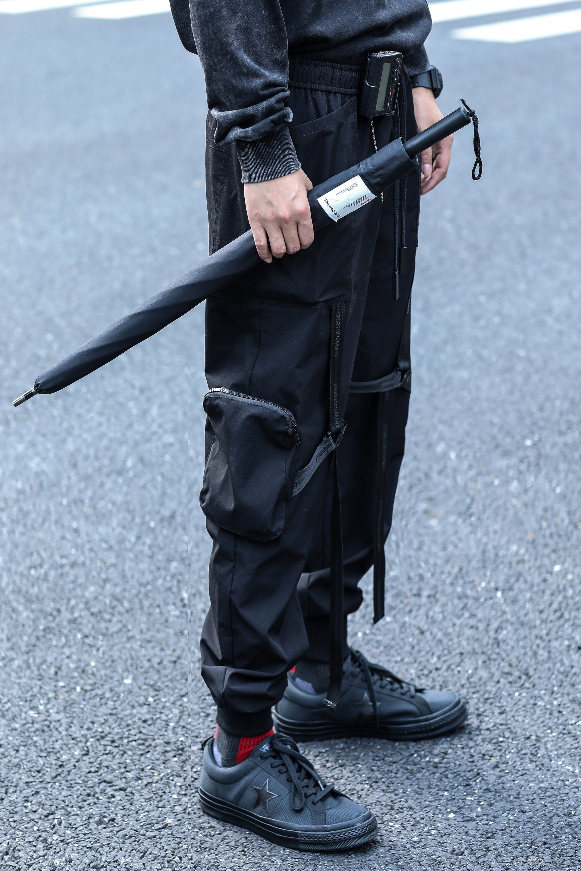 Three-dimensional Pockets And Streamers Paratroopers Uniform Pants Men