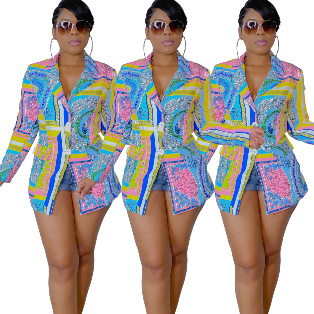 Suit Style Button Random Printing European And American Jacket