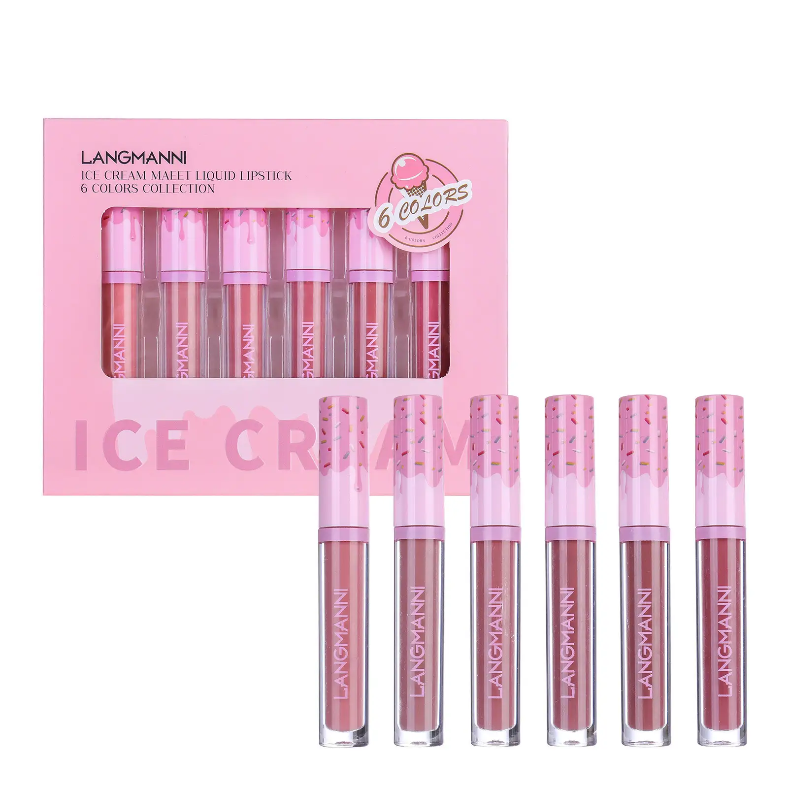 Matte Matte Lip Gloss 6-color Set, Long-lasting Non-stick Cup