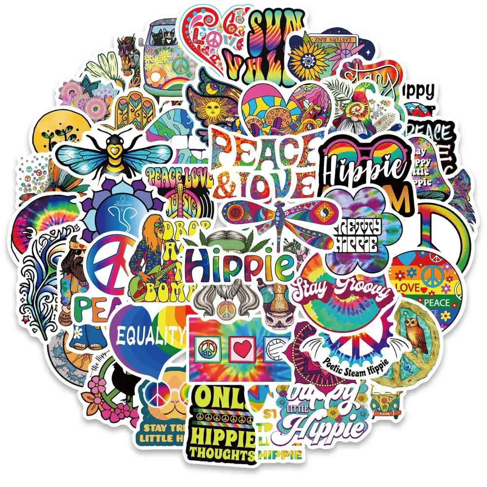 50 Cartoon Hippie Stickers Personalized Decoration Line