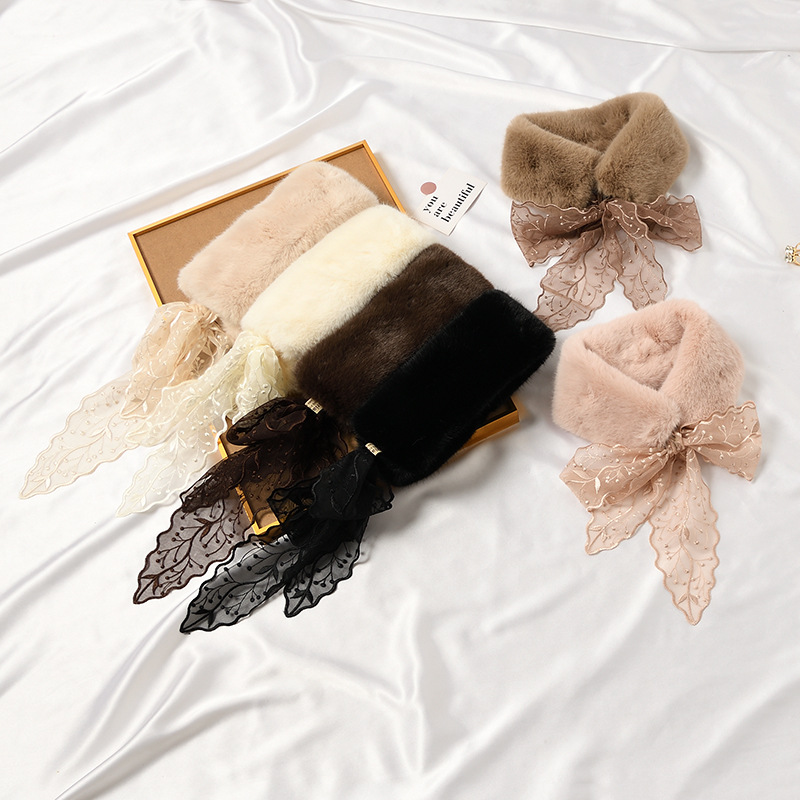 Lace Streamer Furry Cute Rabbit Fur Collar Scarf Thickened And Warm