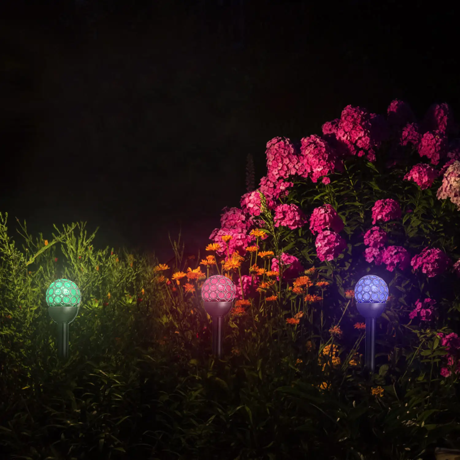 3Pcs Solar Pathway Lights IP44 Waterproof RGB Color Changing For Pathway Garden Walkway Yard Festival Decoration