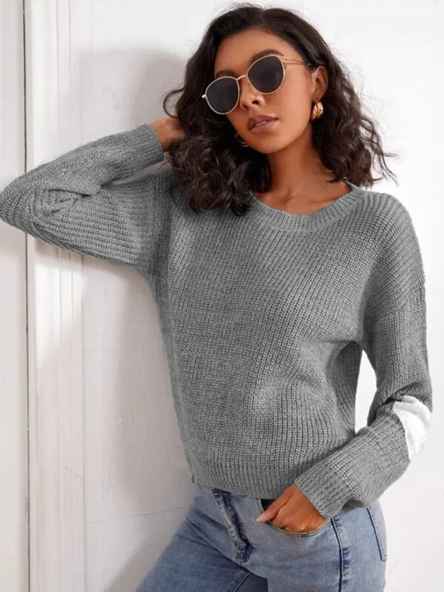 European And American Women's Peach Heart Leisure Pullover Sweater Grey - Shop at LoveMi