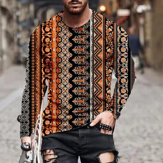 Men's Personality Rhombus Symbol Printing Long Sleeve