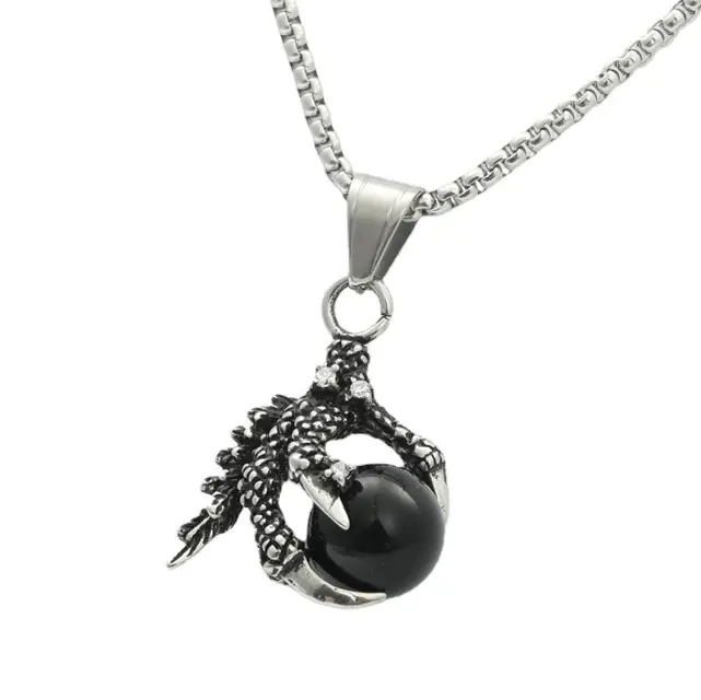 Titanium Steel Dragon Palm Bead Personality Punk Retro Trendy Men's Stainless Steel Gem Dragon Claw Pendant