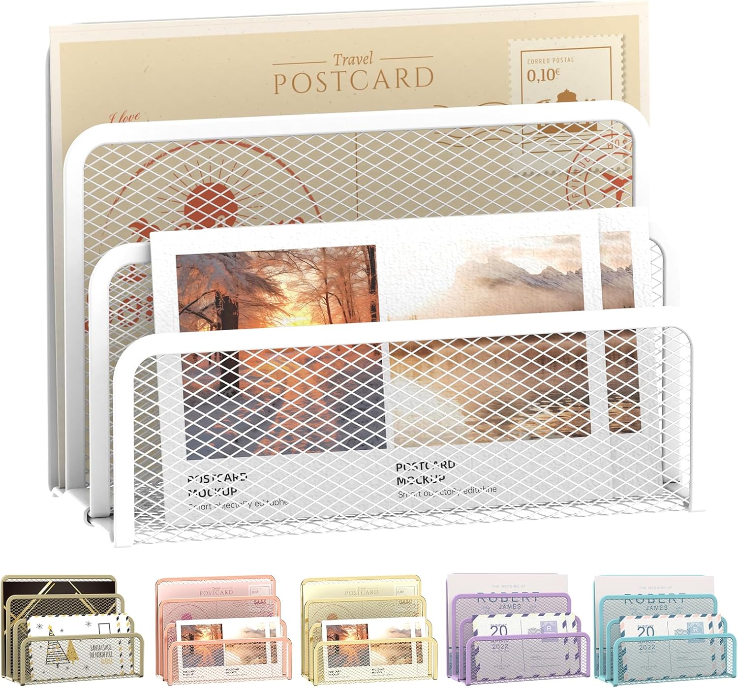 Organisateur de courrier en maille 3 emplacements, trieur de lettres de bureau blanc et porte-dossier pour enveloppes, documents et rangement de bureau
