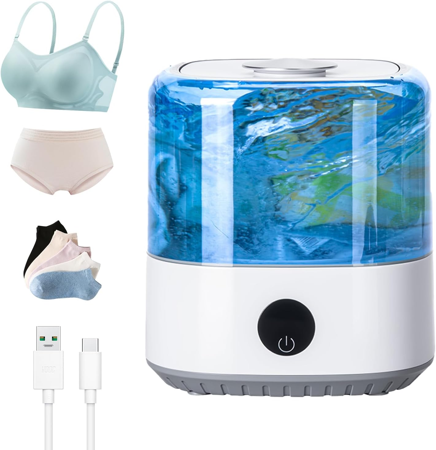 Mini Cordless Washer USB Rechargeable Portable, 3L For Delicates, Socks & Underwear, 3 Modes Quiet Design, Compact For Dorm, Travel & Small Spaces