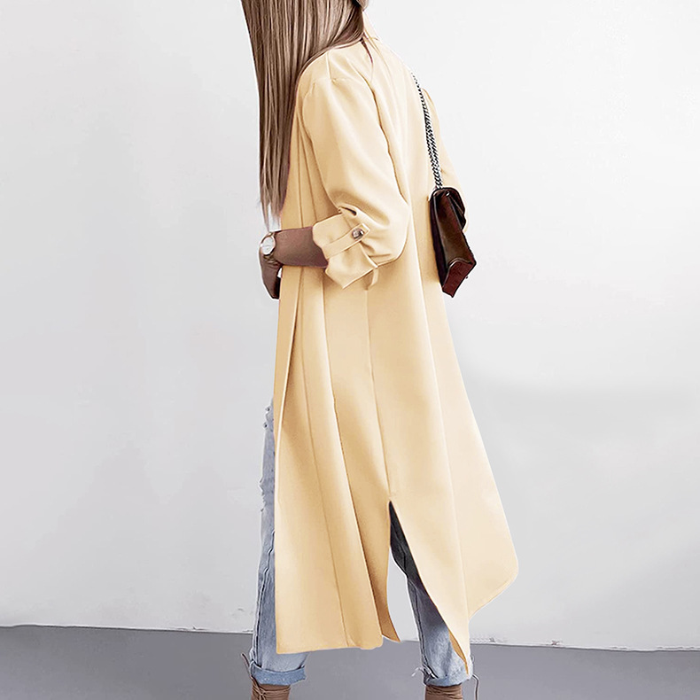 Title 11, Lengthened Solid Color Trench Coat Without Belt...